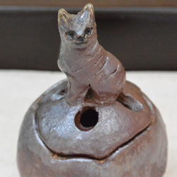 ネコの香炉 お香立て 茶色ねこ 猫 ワイルド 手作り陶芸 陶器