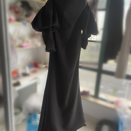 上品！パーティードレス 黒 ベアトップ 取り外し可能姫袖 エレガント 2  