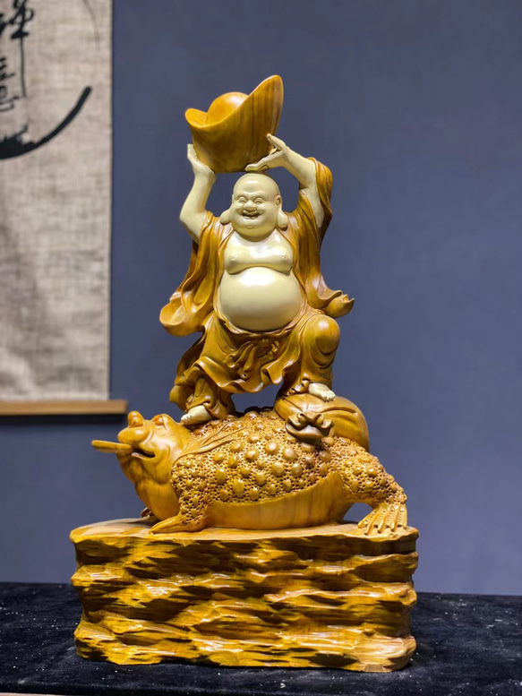 楽天市場】【横幅21cm】布袋様 木彫り 置物 一刀彫 / 素材：柘植