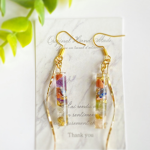 MIX✖︎ゴールド 天然石とレジンのピアスorイヤリング ピアス