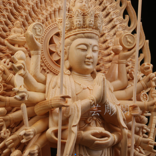 千手観音菩薩 木彫り仏像 細密彫刻 置物 精密彫刻 彫刻 芸彫閣 通販