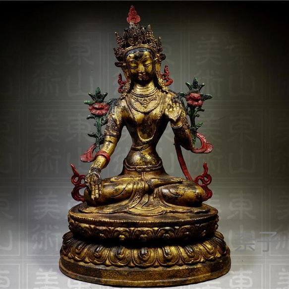 金銅細工 チベット密教 白多羅菩薩造像高彫 鎮宅 置物 極上質 1枚目の画像