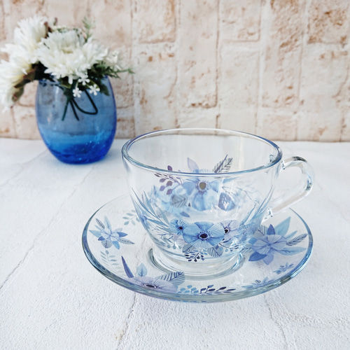 ブルーフラワーシンフォニーBlue flowersティーカップペア