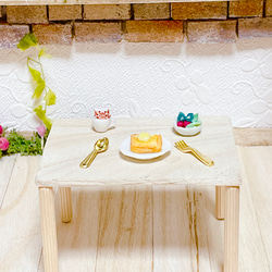 【ミニチュアフード】モーニングセットA(3Dラテアート、バタートースト、サラダ) フェイクフード  ミニチュア 4枚目の画像