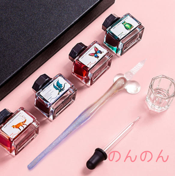 新品 工芸装置 ガラスペン 万年筆 ペンセット and 4色インクセット