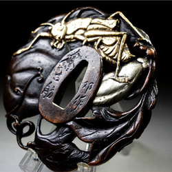 細工唐銅金銀象嵌 蟲紋鍔 古舫在銘 刀装具 武具 8.4cm 154g 彫刻