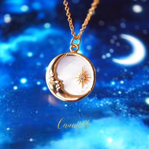 14kgf 「白夜の三日月」 マザーオブパールの夜空ネックレス ~lune 