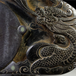 細工 端渓の硯 龍神文高彫 文房具 年代美品 在銘 長さ約15.6cm 4枚目の画像