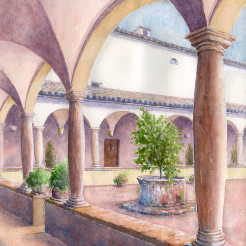 全国送料無料の通販 ＃497 修道院の庭・イタリア 水彩画原画 絵画 通販 syoumei 絵画+タペストリー