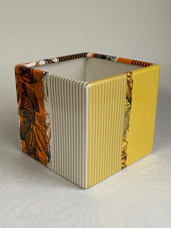 磁器製　植木鉢カバー(大)　カカオ柄　プランツカバー　ツールスタンド　大 4枚目の画像