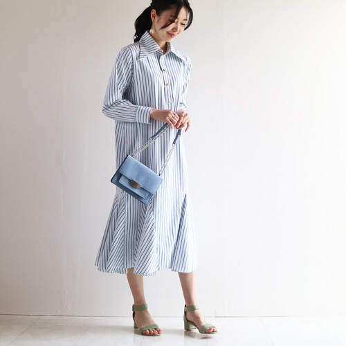 接触涼感・通気性の良い】ブルーストライプ柄シャツ風マーメイド