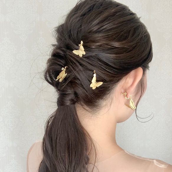 MA99   【ゼクシィ掲載】蝶々 ヘアピン ウェディング　ブライダル　ゴールド　花嫁　ヘッドアクセサリー　結婚式 1枚目の画像