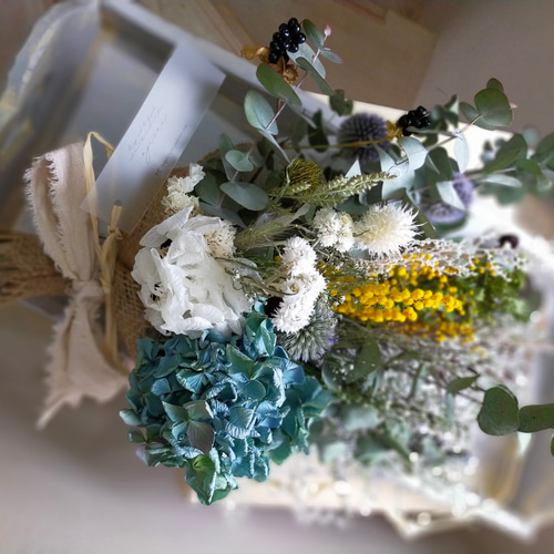 ももさく＆秋色紫陽花と白系ブルー系紫系小花リース＆スワッグセット 秋色紫陽花 