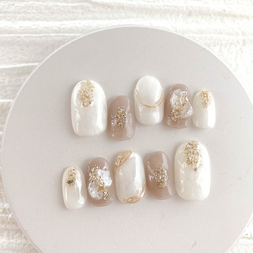 もやもや ホワイト ベージュ ネイルチップ ニュアンスネイル 成人式  