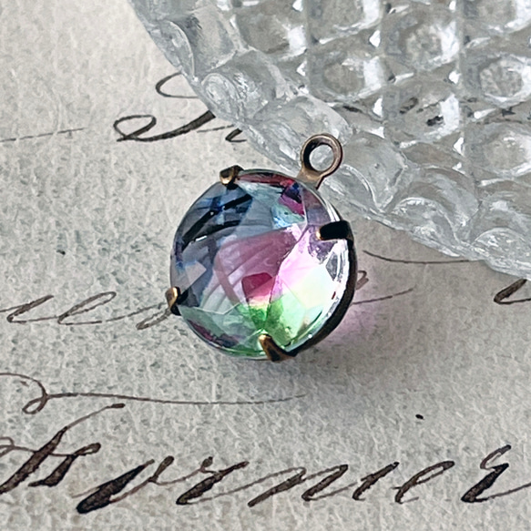 Glass Pendant Round 約15mm×12mm [PDT-771-1]＊1個＊Vintage＊ 1枚目の画像