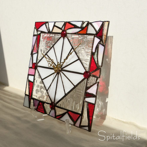 一点もの＊ ステンドグラスの時計 L（ピンク_211） 掛け時計・置き時計