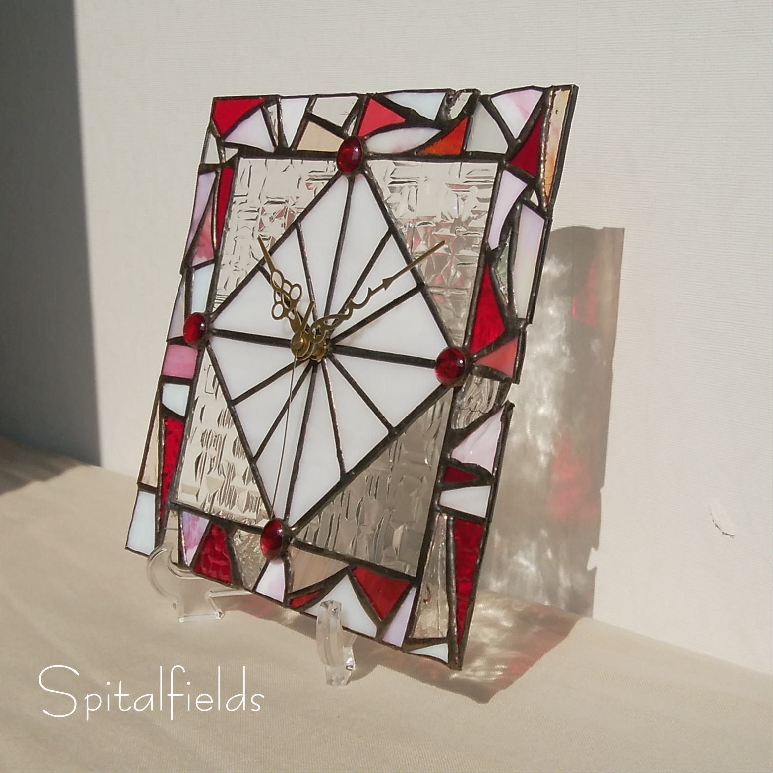 ＊一点もの＊　ステンドグラスの時計　L（ピンク_211）