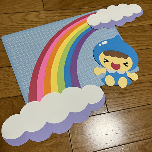 2 壁面 壁面飾り 虹 カラフル 雲 画用紙 6月 梅雨 （1 壁面飾り