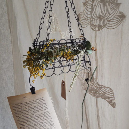 261】ミニ台形アイアンミモザとユーカリフライングリース 麦ドライ