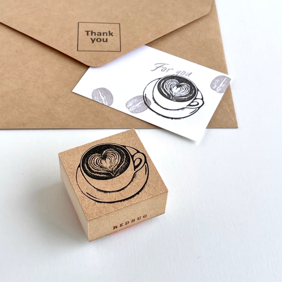 ハートのラテアート コーヒーのラバースタンプ はんこ・スタンプ