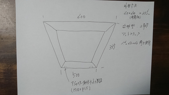 マットブラックでアイアンな極太鉄脚♪ 60×600（床面500）×335ｍｍ 台形型 2脚ver. 1枚目の画像