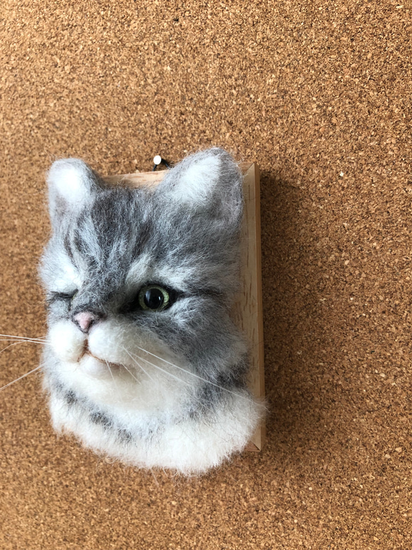 羊毛フェルト　猫　サバトラ　フレーム猫 3枚目の画像