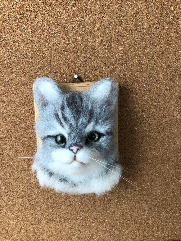 羊毛フェルト　猫　サバトラ　フレーム猫 1枚目の画像