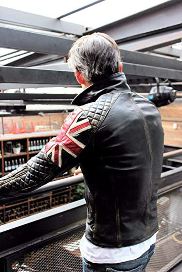 ヤギ革ヴィンテージライダージャケット Goat Leather Vintage Jacket with UK Flag 4枚目の画像