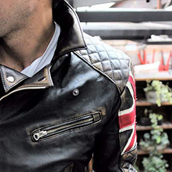 ヤギ革ヴィンテージライダージャケット Goat Leather Vintage Jacket with UK Flag 3枚目の画像