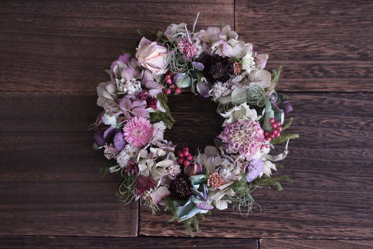 スカビオサとスモークツリーのふんわり夏草リース◎20センチ