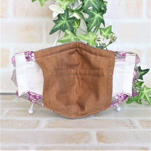 D50☆ライラック☆チュール☆お花✿刺繍レース☆ハンドメイドマスク