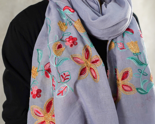 お花さ刺繍ストール 刺繍のお花つき パシュミナストール「マリー」ピンク | iichi