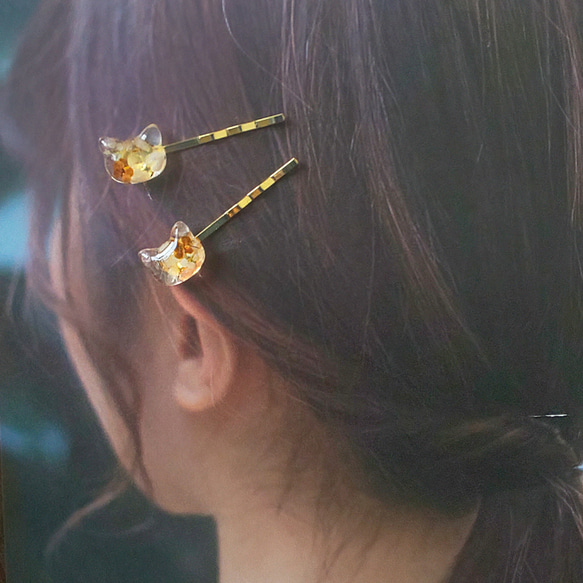 花猫ローズクォーツのヘアゴム&ヘアピンセットmarry.c's handmadeaccessory 3枚目の画像