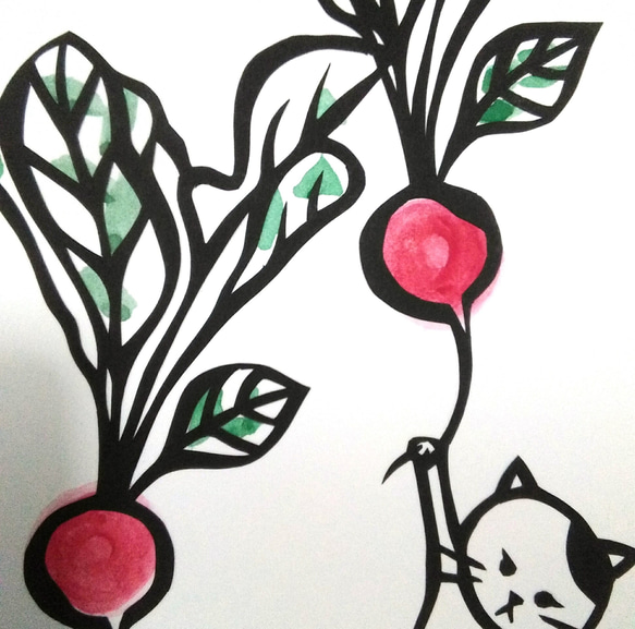 【切り絵】原画　A5サイズ　radish 2枚目の画像