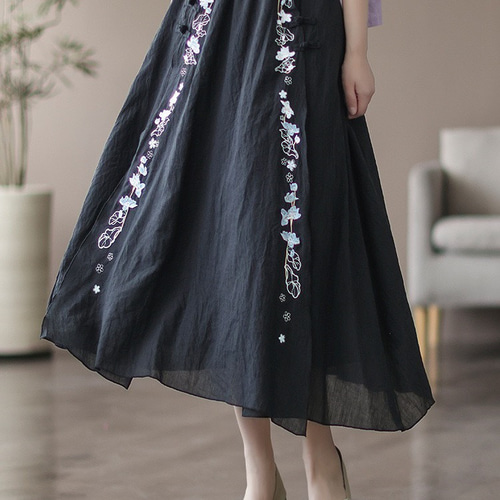 夏ロングスカートレディース 刺繍スカート ロング フレア スカート