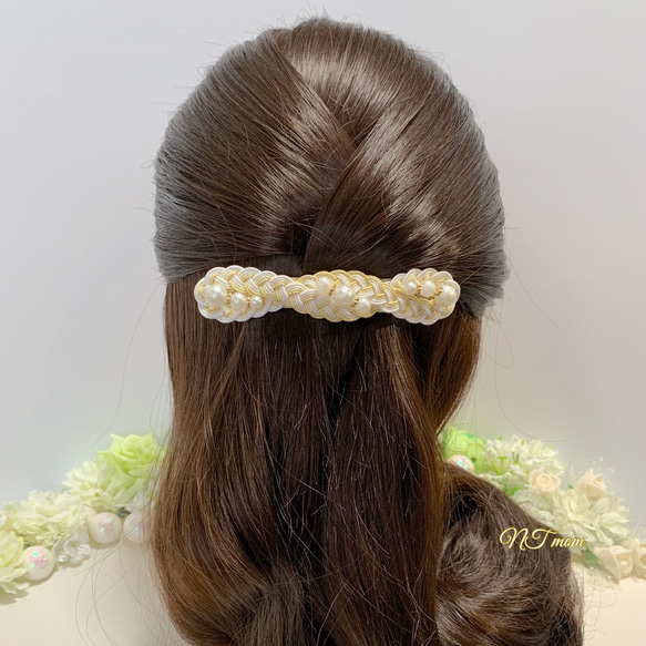 水引髪飾り・三つ編みひねり・ホワイトゴールド バレッタ NTmom 通販