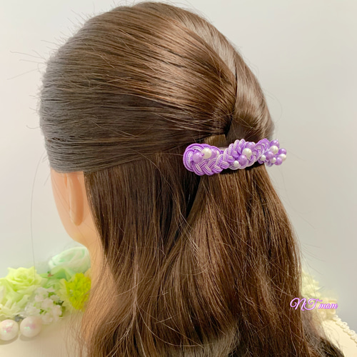 水引髪飾り・三つ編みひねり・うす紫 バレッタ NTmom 通販 13864254
