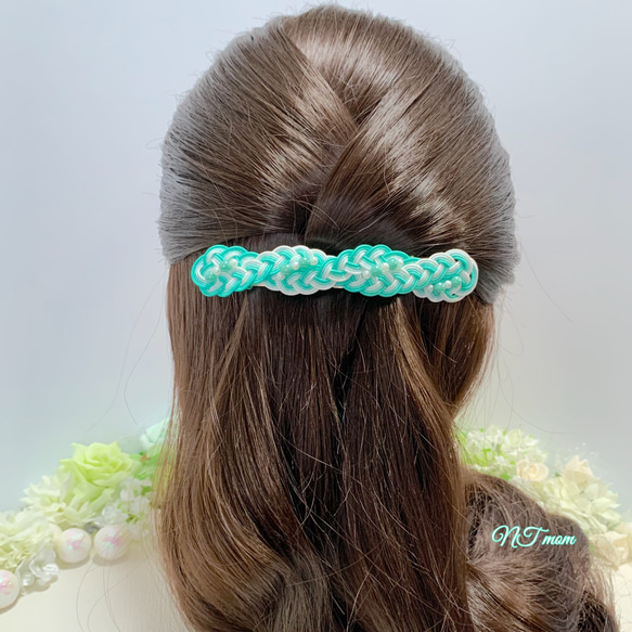 水引髪飾り・三つ編みひねり・ミントグリーン バレッタ NTmom 通販  