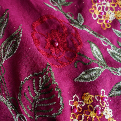 華やかコーデに*コットン フラワー刺繍ストール ピンク ストール