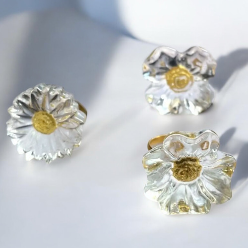 クリア フラワー リング 11号 フリーサイズ 大きめ シンプル シンプル