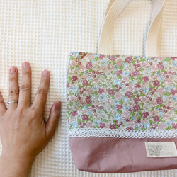 花柄×スモーキーピンク　ミニトートバッグ 4枚目の画像