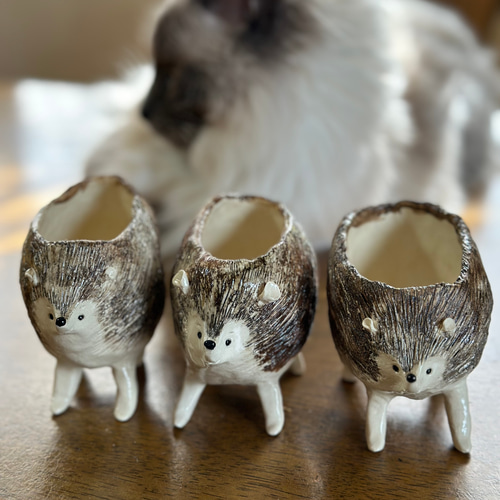 陶の器*ハリネズミ 花器 置物 陶器 小物入れ プレート 一輪挿し
