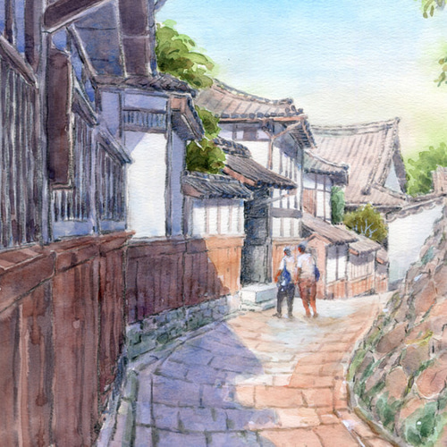 水彩画原画　武家屋敷・臼杵市　＃499 水彩画原画 武家屋敷・臼杵市 ＃499