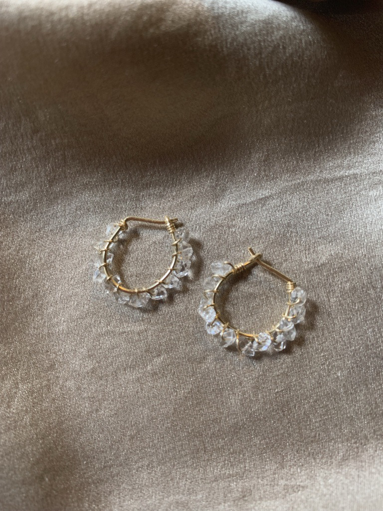 Made in NY 14KGF ハーキマーダイヤモンド フルラウンドフープ ピアス  