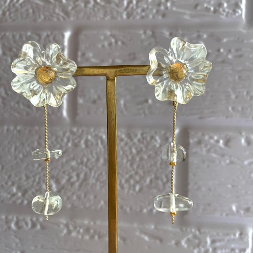 クリア フラワー 2way ピアス イヤリング お花 透け感コーデ