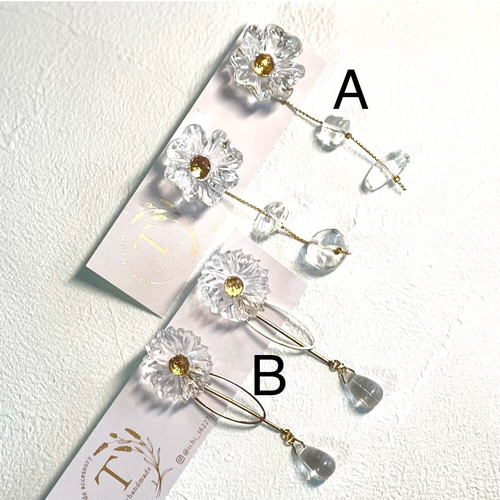 クリア フラワー 2way ピアス イヤリング お花 透け感コーデ