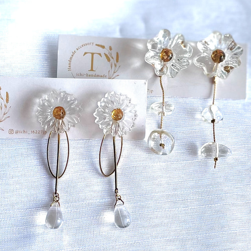 クリア フラワー 2way ピアス イヤリング お花 透け感コーデ 