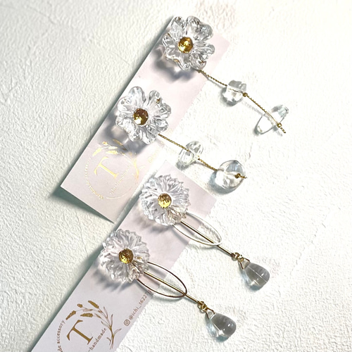 クリア フラワー 2way ピアス イヤリング お花 透け感コーデ 