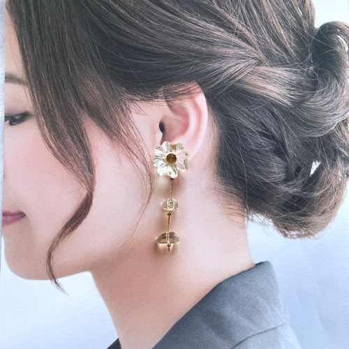 クリア フラワー 2way ピアス イヤリング お花 透け感コーデ