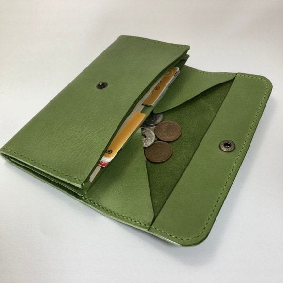 【人気モデルの新色追加】スリムギャルソンウォレット　姫路レザー(ピスタチオ) ちょうど良い お気軽にご相談下さい
